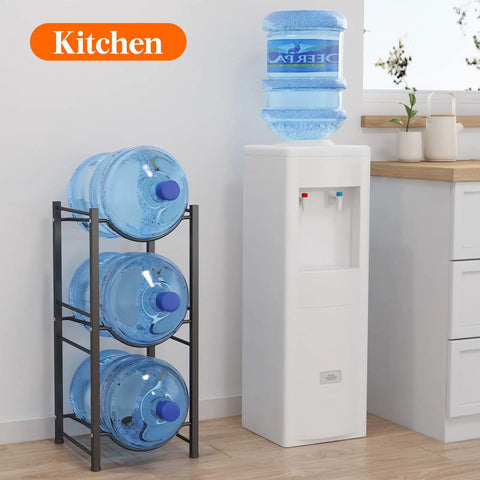 Beefy Three Tier Water Jug Organizer Rack Holds 5 Gallon Bottles Hassle Free Heavy Duty Dispenser Stand With Wobble Proof Base Straight Up Kitchen Pantry Storage Game Changer Solution