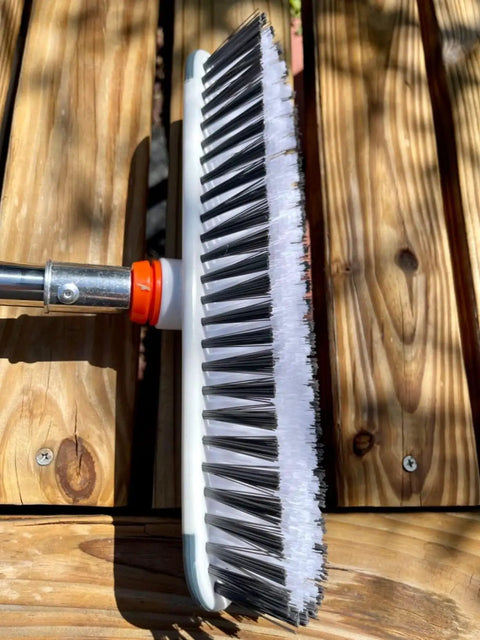 Side view of Mean 2 In 1 Deck Scrub Brush With Long Handle Heavy Duty Floor Cleaner Scrubber With Stiff Bristles And Built In Squeegee