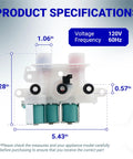 Washer Water Inlet Valve 120V 60Hz For Whirlpool Kenmore Models Replaces W10632527 W10758829 dimensions and voltage details