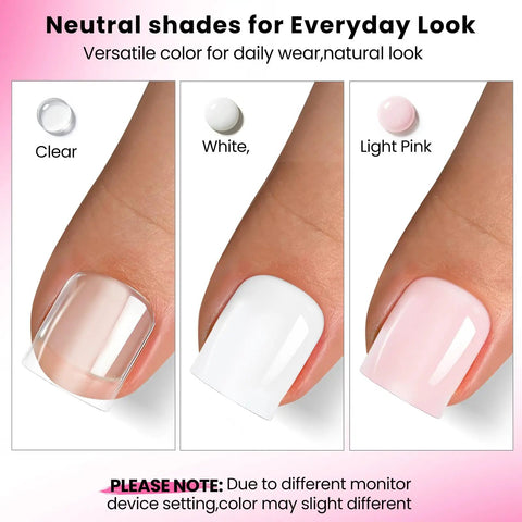Three color options in All In One Polygel Toe Nail Kit With UV Light, Includes 3 Color Polygel 15ml Each; clear, white, light pink