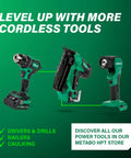 18V MultiVolt Cordless LED Flashlight With 250 Lumens High, 120 Lumens Low, Six Angle Settings, drill, nailer on green backdrop