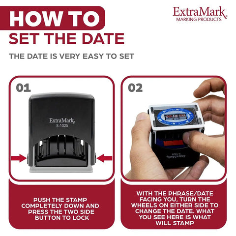 Slick Self Inking Office Date Stamp With Received Phrase And Dual Blue Red Ink For Fast Daily Paperwork Tasks and zero drama in use.