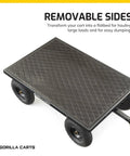 Heavy Duty Steel Utility Cart With 9 Cu Ft Bed And 1200 Lb Capacity Towable Outdoor Hauling Wagon With Removable Side Panels, flatbed view