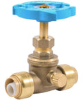 Half Inch Brass Push Stop Valve With Drain And Vent For PEX Copper CPVC PE-RT HDPE Plumbing Fittings, Push To Connect