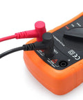Ultra Sharp Multimeter Probe Leads Kit With Gold Plated Test Probes connected to an orange digital multimeter device