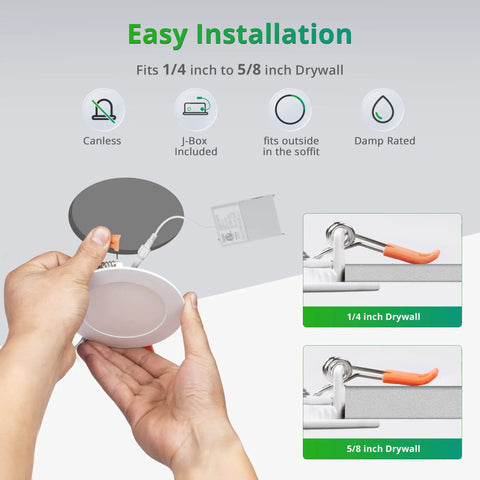 Easy installation guide for 16 Pack 4 Inch Recessed LED Can Lights With 6 CCT Adjustable 2500K To 5000K, 750LM Bright, 9W.