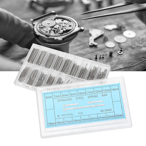 Watch Band Pins Kit With 360 Pieces Stainless Steel Spring Bars And Cotter Pins 18 Sizes 6mm To 23mm Labeled Storage Box DIY Watch Repair Gear For Enthusiasts And Pros, 6mm-23mm