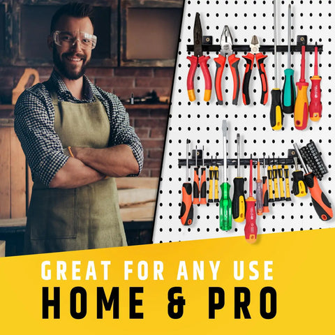 12 Inch Heavy Duty Magnetic Tool Holders 4 Pack 48 Inches Total Length installed on wall with tools, workshop setting.