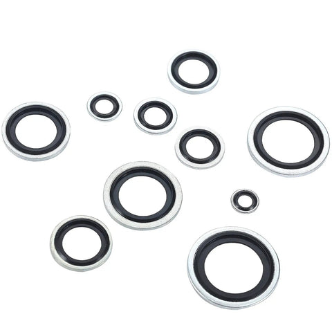 Bonded Seal Set With Self Centering Gasket Assortment For Automotive Use, 156 Piece Metric Seal Kit Pro Grade Covering Ten Sizes From M6 To M24