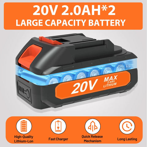 20V 2.0Ah lithium battery for Battery Powered Seed Spreader For Lawns Lightweight Broadcast Spreader With 8 Seed Settings And 6 Speed Levels Perfect For Grass Seed Fertilizer And Ice Melt Uses For Easy Yard Work