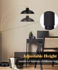 Arc Floor Lamp With Marble Base In Black Gold Finish, Industrial Tall Standing Lamp, 360 Rotatable Arm in modern home office