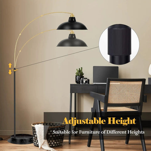 Arc Floor Lamp With Marble Base In Black Gold Finish, Industrial Tall Standing Lamp, 360 Rotatable Arm in modern home office