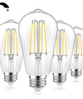 Dimmable Vintage LED Edison Bulbs 8W Equivalent To 100W ST64 Antique Filament Bulbs With Clear Glass Pack Of 4