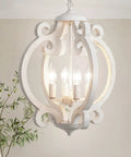 Farmhouse Rustic White Wood Orb Pendant Chandelier For Kitchen Island And Living Room Vintage Vibe 4 Light Fixture
