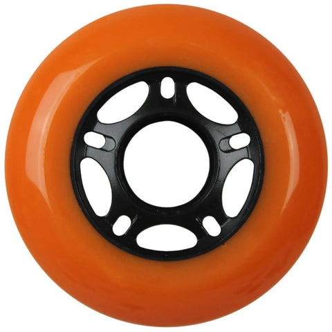 Orange Outdoor Inline Skate Wheel 72mm 89A with black hub, showing design for durability on pavement