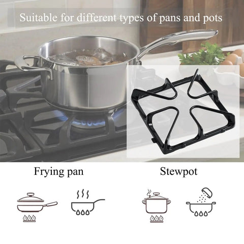 Replacement GE Stove Top Grates 8.4 x 8.46 Inches Cast Iron Matte Enamel 4 Pack on kitchen stove with pot