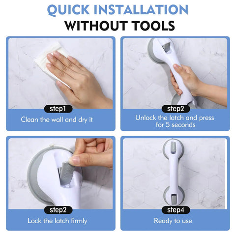 Installation steps for 12 Inch Suction Cup Grab Bars For Bathtub And Shower, Heavy Duty No Slip Bathroom Safety Bar For Seniors And Handicap
