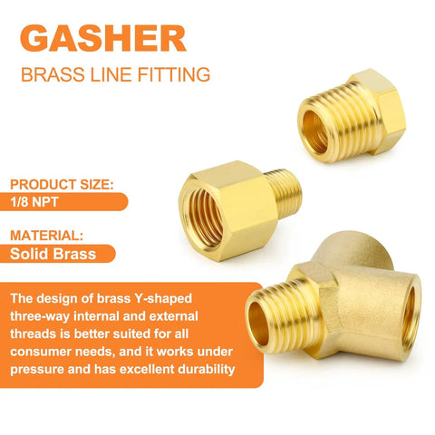 Brass Pipe Fitting Tee Y Adapter Three Way With One Male Branch And Two Female NPT Ports One Eighth Inch Size displayed
