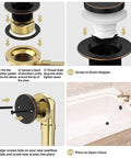 Oil Rubbed Bronze Tub Drain Kit with installation steps for drain stopper and overflow faceplate on a tub