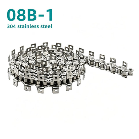 Heavy Duty 08B-1 Roller Chain Made From Top Tier 304 Stainless Steel, featuring double bent ears for equipment transmission.