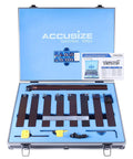 Open case displaying one inch shank nine piece indexable turning and boring set with uncoated sharp edge carbide inserts for aluminum.