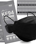 Top Notch KF94 Mask For Adults Black Individually Packaged 30 Masks Made In Korea Premium Micro Dust Protection shown in packaging.
