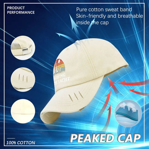 Yacht Vibes No Crying On The Yacht Inspired Cotton Baseball Cap for men, featuring six air holes, breathable design, low-profile fit.