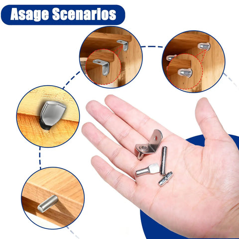Top Shelf Nickel Plated Shelf Pins Kit Includes Sixty Four Workhorse Pegs in hand with shelf scenarios for cabinet projects.