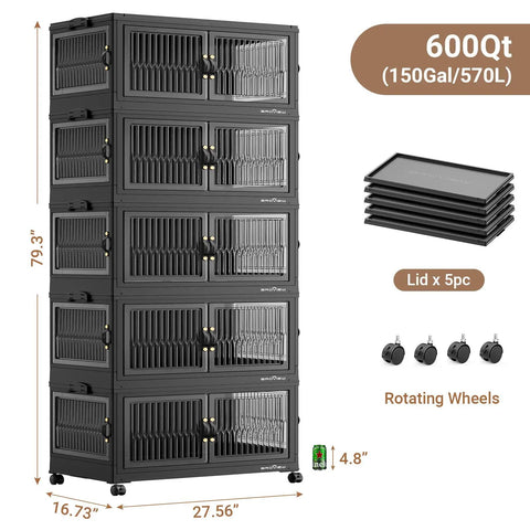 Tough Stackable Storage Bins With Five Collapsible Plastic Organizer Boxes Kicking Clutter To The Curb Four Way Roll Cover Access Foldable Drawer Cabinet For Home Office Black