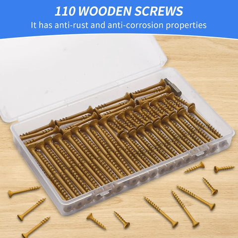 Heavy-Duty Outdoor Wood Deck Screw Kit With Bronze Epoxy Coated Rust Resistance, T25 Star Drive Bit Included, 110-Piece Assorted Set