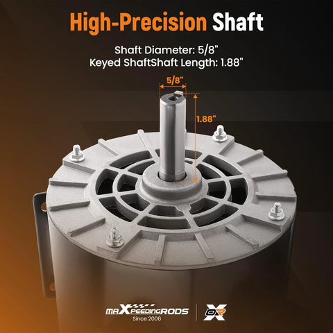 MaXpeedingrods 56-frame air compressor motor with 5/8 in keyed shaft and 1.88 in shaft length, front view