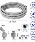 Flexible Liquid Tight PVC Electrical Conduit Kit 1/2-Inch Diameter, 25 Feet, Outdoor Non-Metallic Grey features and components