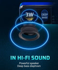 Bluetooth AM FM Portable Radio With Dual Speakers And Heavy Bass LED Flashlight Tiny Pocket Size front view with 3W deep bass speaker