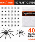1200 Square Foot White Stretchable Halloween Spider Webs With Forty Fake Spiders For Haunted House Yard Porch Indoors And Parties That Serve Kickass Spooky Vibes, featuring 40 plastic spiders.