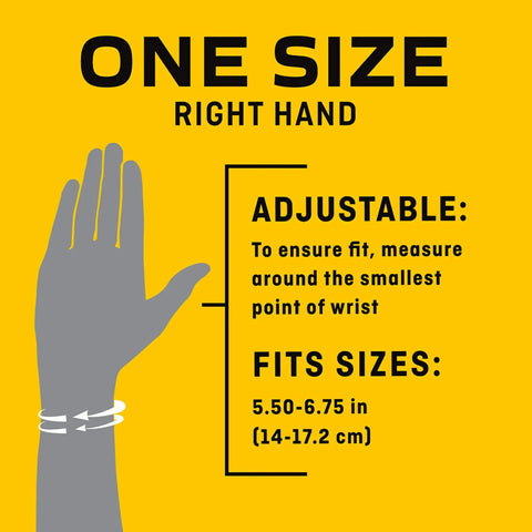 For Her Right Hand Wrist Support Adjustable With Gel Palm Cushion Comfy Easy On Breathable Sleeve Lightweight Carpal Tunnel Relief Brace For Strains And Sprains Ergonomic Comfort All Day Wear size chart image with measuring instructions for one size fit for wrist 5.50-6.75 inches