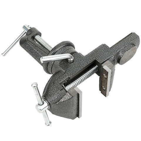 Compact Bench Vise Clamp With 360 Degree Rotation For Jewelry Making And Woodworking, Tool Free Table Edge Mount Fits Up To 2.4 Inch Thick Surfaces cast iron clamp-on vise