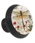 12 Pack Kitchen Cabinet Knobs With Black ABS Base And Crystal Glass Tops For Cabinets Drawers Dressers Doors Wardrobes Vintage Dragonflies Floral Herbs Design Featuring 35mm Top Diameter 17mm Base Diameter And One Inch Height With Easy Install