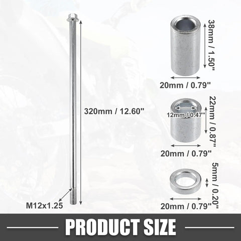 Front And Rear 320mm Steel Alloy Axle With Bushing And M12x1.25 Screw Bolt For Dirt Bikes Scooters And ATVs Bolt On Wheel Axle Replacement