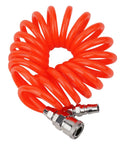 Badass Retractable Pneumatic Air Compressor Hose Got Quick Couplers Fits Garage Workshop Tools 3 Meter Polyurethane Spring Tube Tangle Free Smooth Flow Orange Heavy Duty Flexibility Great For Home And Pros Daily Use Now coiled orange hose with quick couplers