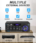 AK45 300W Dual Channel Bluetooth Stereo Power Amplifier for Home Theater with multiple external sources
