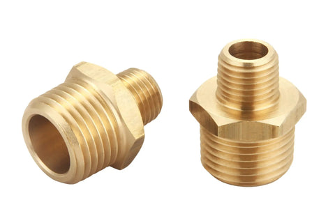 Brass Reducing Hex Nipple Set One Quarter Inch NPT Male To One Half Inch NPT Male, durable 4-piece set for plumbing and gas systems