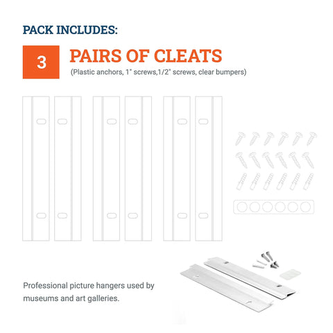 Beefy Heavy Duty Mirror Hanger Kit With 6 Inch Aluminum Z Clips 3 Pairs 50 Lb Capacity showing cleats and fasteners