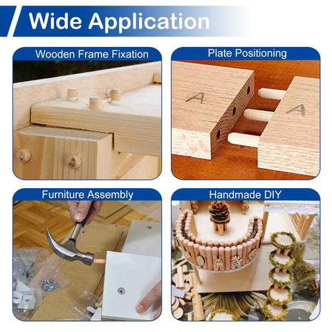 Nine Sizes 230 Piece Wood Dowel Kit With Fluted Twill Grooved Dowel Pins in use for crafts, furniture, DIY projects, carpentry, woodworking