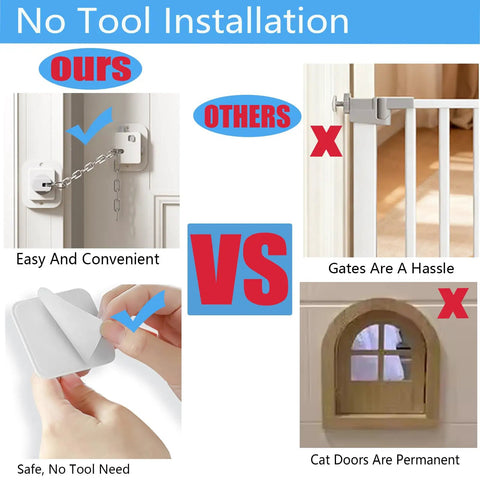 Comparison of Adjustable Cat Door Stopper That Holds Entryways Wide While Keeping Pups Out and traditional pet gates.