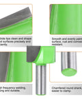 Close-up of Bottom Cleaning Router Bit With Half Inch Shank Carbide Tipped One And Three Eighths Inch Diameter Depth About Three Quarters Of An Inch For Spoilboard Surfacing And Slab Flattening Pro Grade CNC Woodworking Mortising Bit showing carbide tips and shank features.