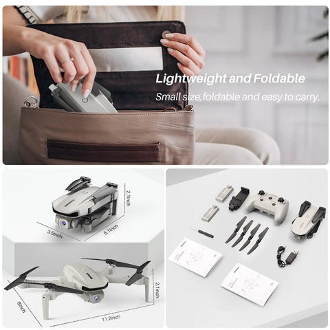 Foldable Camera Drone For Kids And Adults With Altitude Hold And Optical Flow Positioning Indoor Mini RC Quadcopter packed in bag