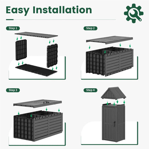 Durable Outdoor Deck Box Storage Shed With Removable Shelves And Twelve Hooks For Garden Pool Patio Waterproof Resin Cabinet With Lock Ring Vertical Space Saver Built For Easy No Mess Storage installation steps