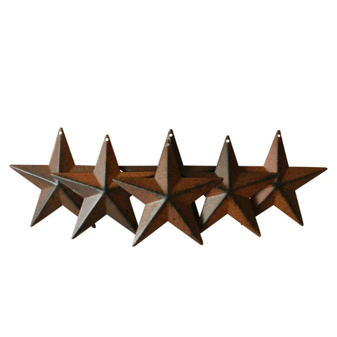 Country Rustic Barn Star Decor Set Of Six, 4 Inch Metal Antique Vintage Wall Or Door Accents with Rusty Finish