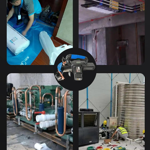 UILMLIO Copper Tubing Bender Electric Pipe Bending Machine For 90 Degree Soft Copper Tube Forming Tool in use during plumbing projects.