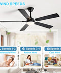 52 Inch Indoor Outdoor Ceiling Fan With Light And Remote Control, 6 Speeds, 3 CCT Dimmable, Quiet Operation, Dual Sided Black And Walnut Blades, Timed, Black Finish